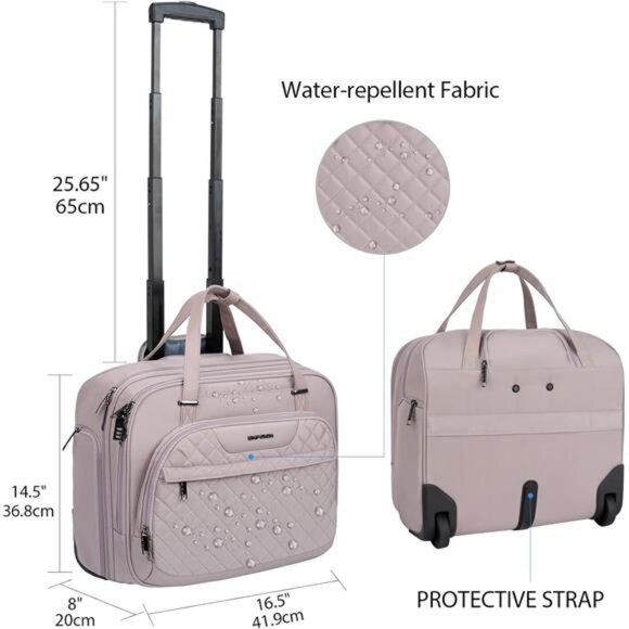 Rolling Laptop Bag with Wheels, Rolling Briefcase for Women Fits Up to 15.6 Inch - Picture 2 of 6